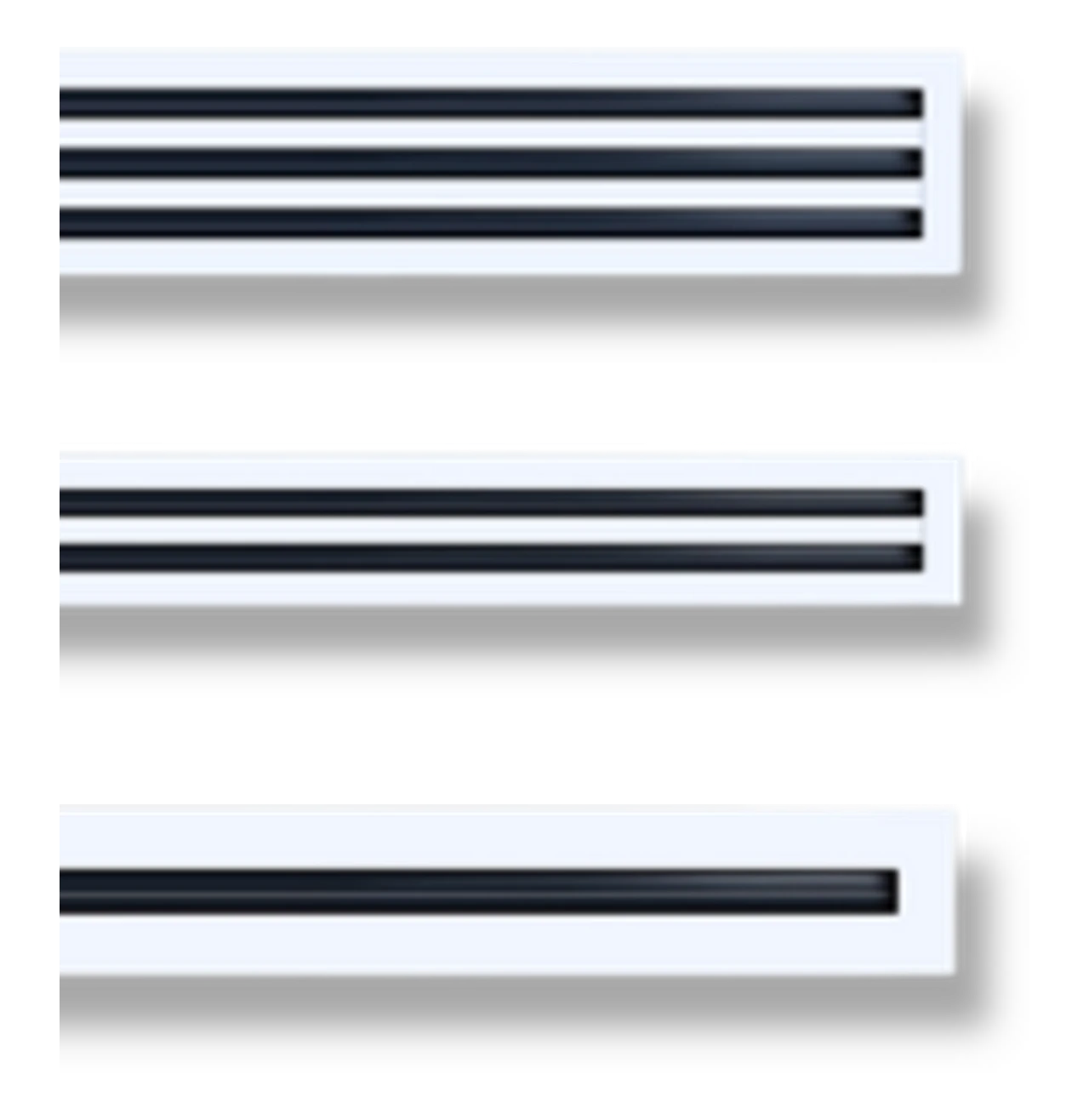 SHARGO linear slot diffuser end details in one-slot, two-slot and three-slot configurations